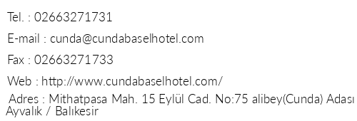 Cunda Basel Hotel telefon numaralar, faks, e-mail, posta adresi ve iletiim bilgileri